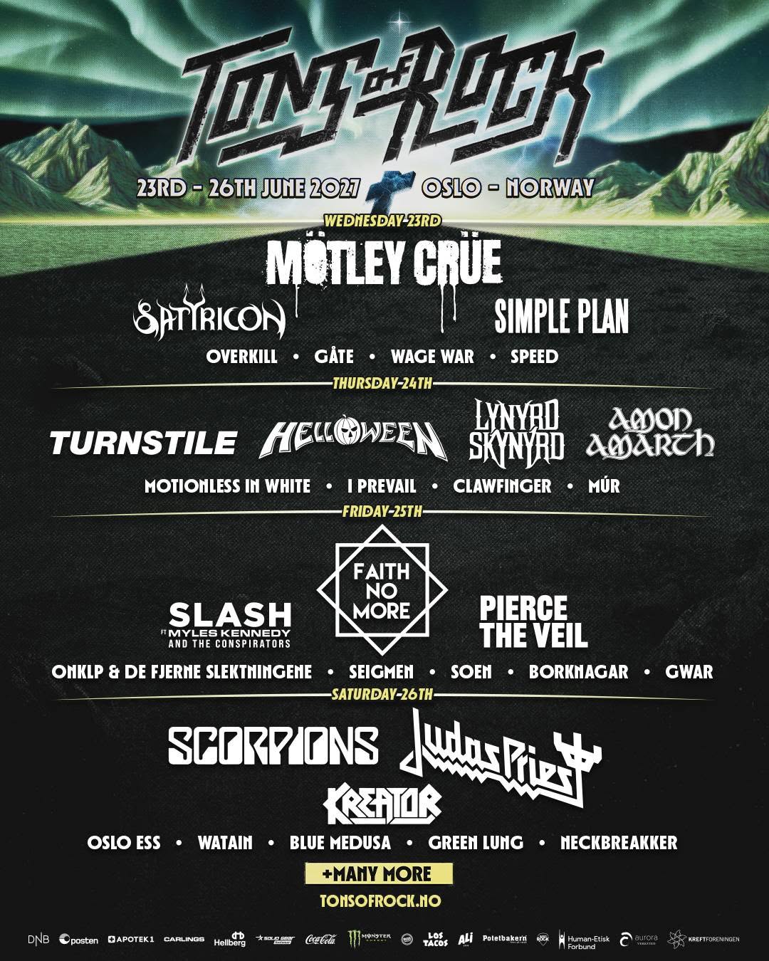 2027.06.23 26 tons of rock Tons Of Rock на 23–26 юни 2027 г. — Oslo (NOR).